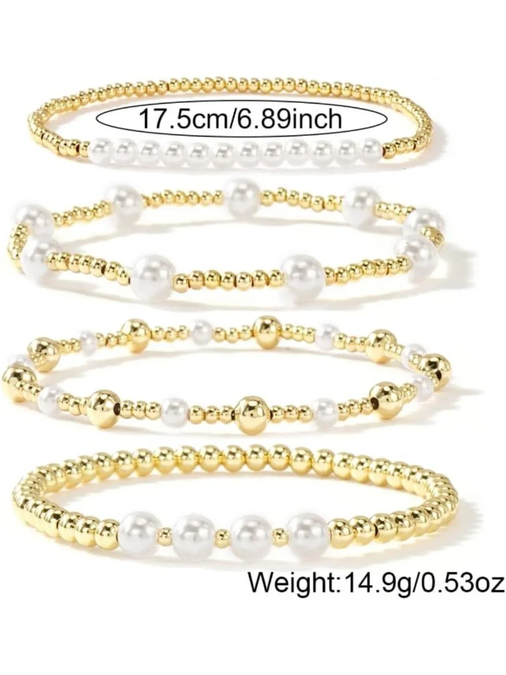 Trendy 14K Gold Plated Pearl Beaded Stackable Bracelets Set for Women